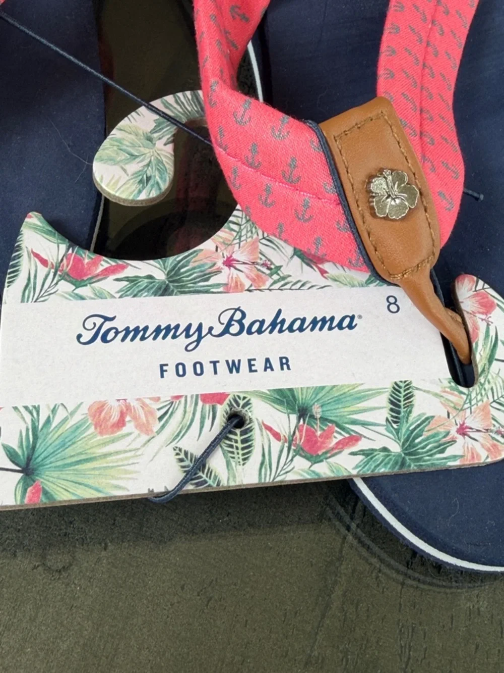 Tommy Bahama Navy Sandals with Coral Straps. Womens Size 8. NWT